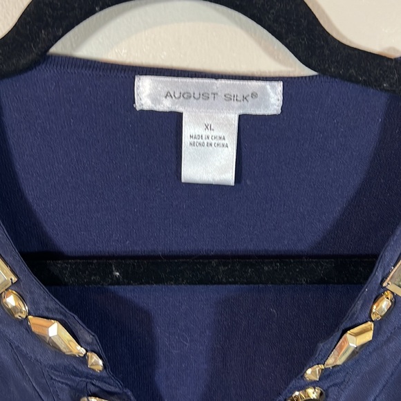 August Silk Women's Black 3/4 Sleeve Jeweled V-Neck Blouse Gold Rhinestones XL - Picture 5 of 8